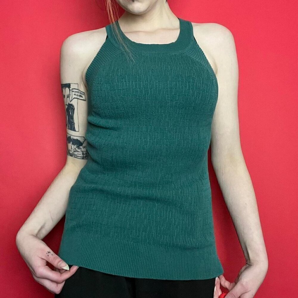 Pink martini / Vintage forest green sweater tank / halter 💚💚